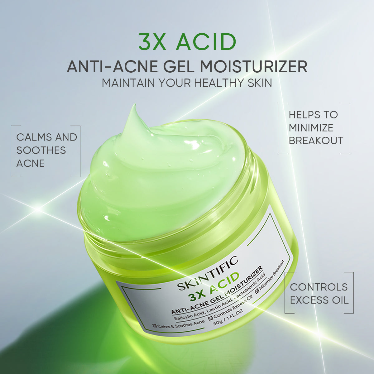3X Acid Anti-Acne Gel for Oily Acne-Prone Skin Fast Relief Gel