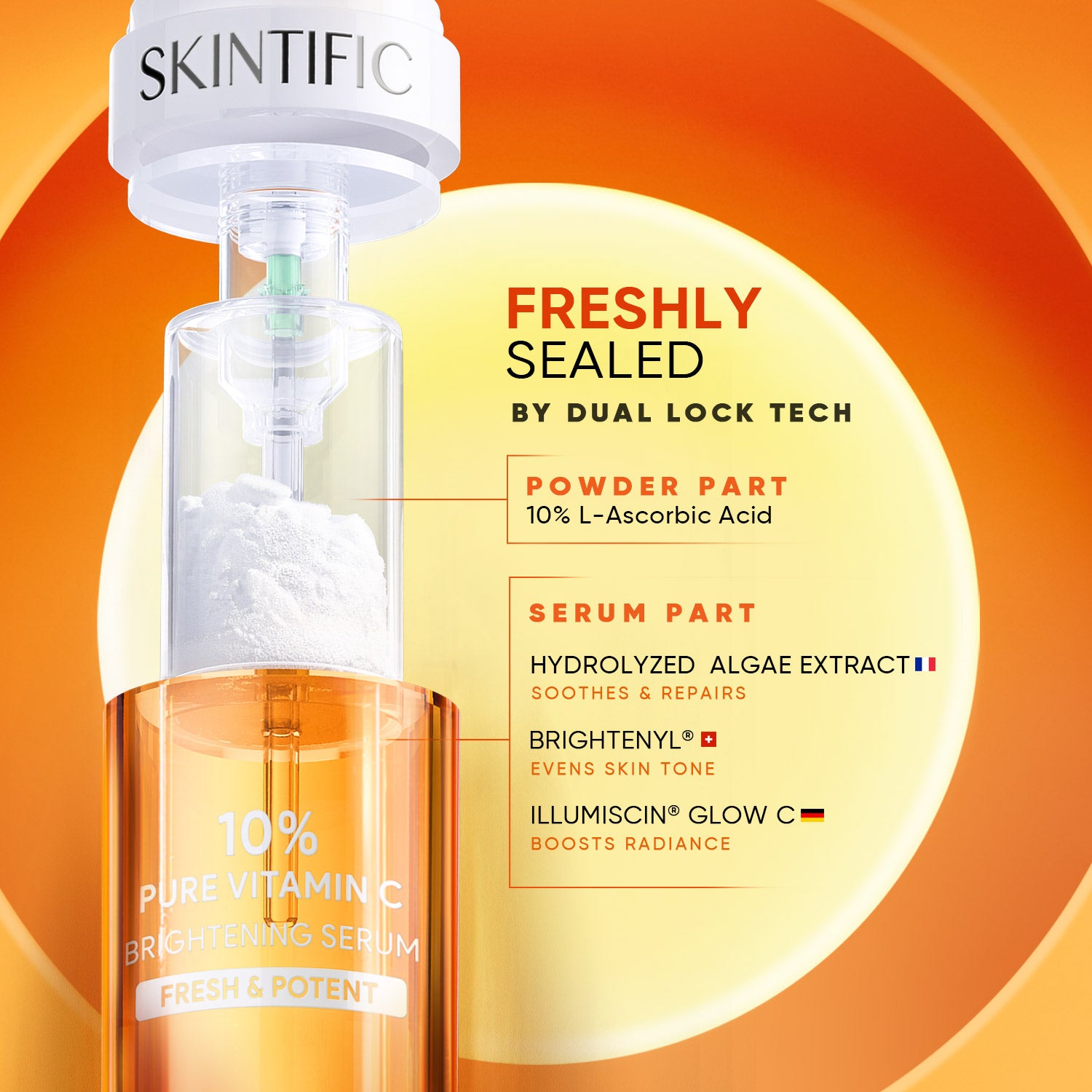 コスメ/ヘルスケア SKINTIFIC 10% VITAMIN C SERUM 20ml 10% Fresh Vitamin C Brightening Serum Dual Chamber Fresh Lock